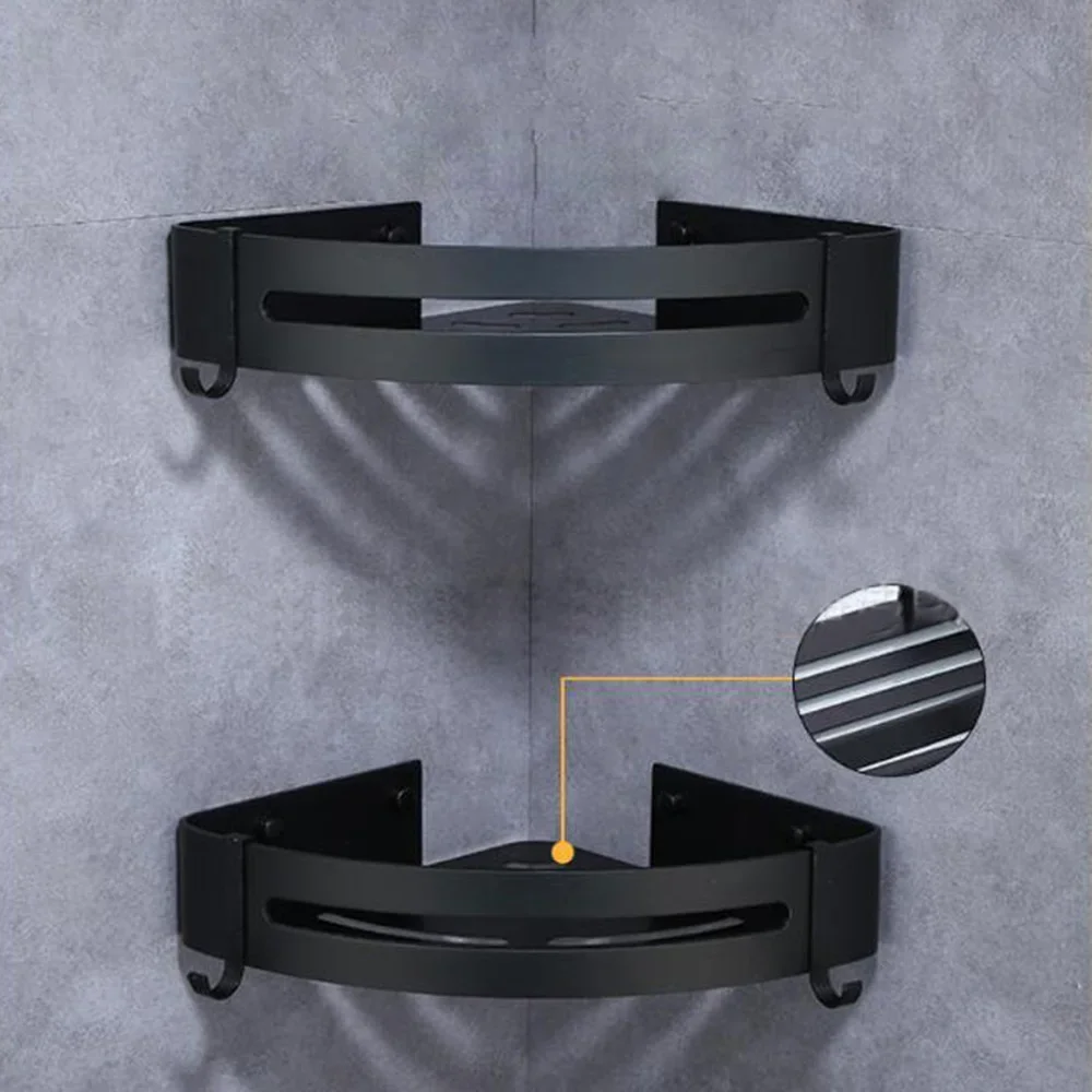 Triangle Towel Shower Storage Rack Black Corner Shelves Wall Mounted Aluminum Storage Basket Organizer Bathroom Accessories